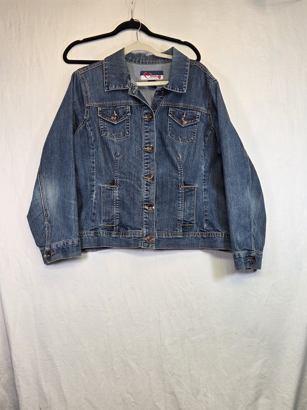 Mwah Jeans Women’s 1X Blue Denim Jean Jacket Stretch Button Front. #0402